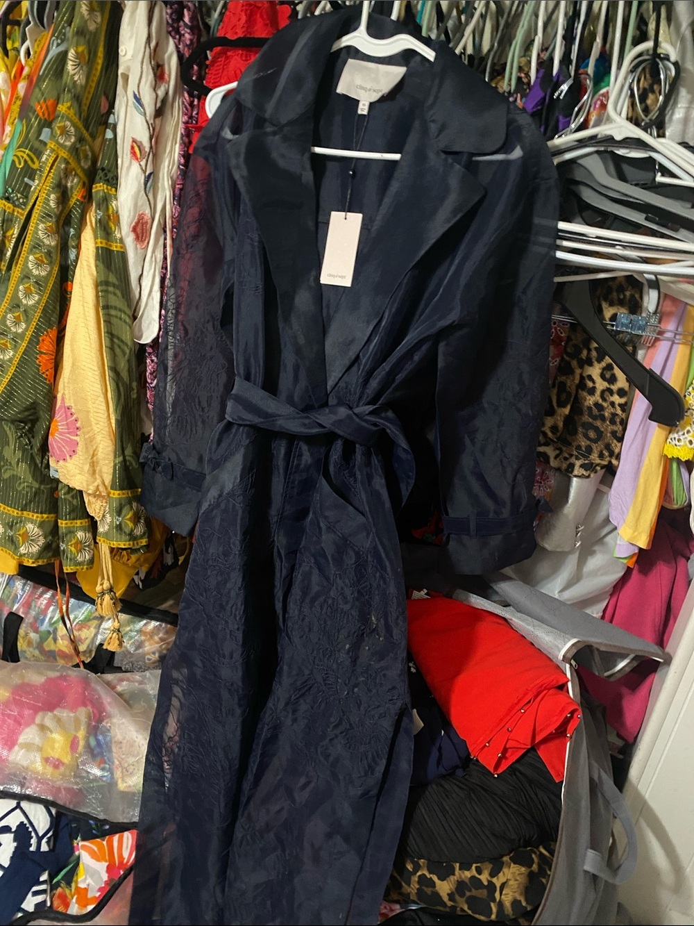 cinq a sept Navy Sheer Lace Robe with Belt